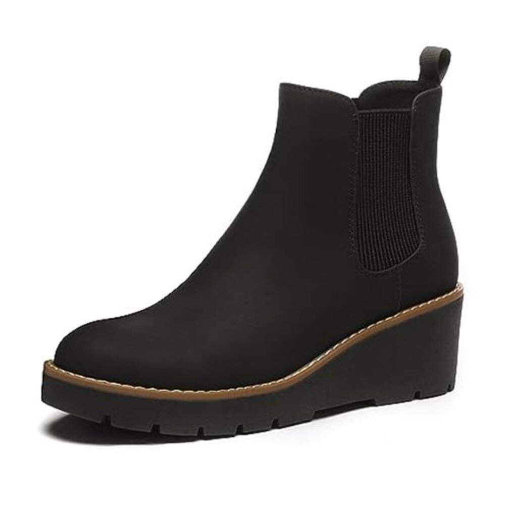 Womens Chelsea Wedge Boots Platform Lug Sole Slip On Ankle Booties